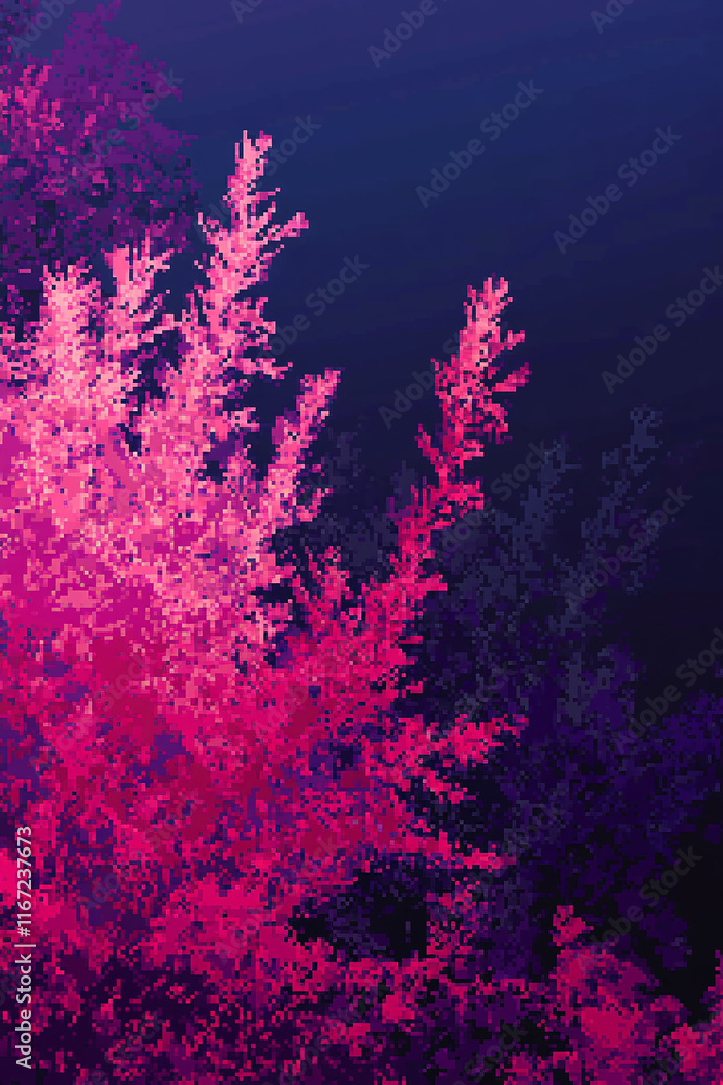 Poster vivid magenta transitioning into soft coral in a pixel gradient.