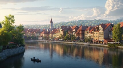 Obraz premium A bright sunny morning in a quaint village 