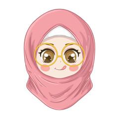 illustration art cute muslim girl wearing hijab and glasses sticker design