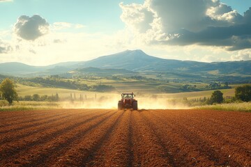 Fototapeta premium A field harvesting crops with a tractor. Generative AI