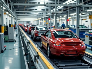 Obraz premium Modern Car Assembly Line Factory Production Automotive Manufacturing Process