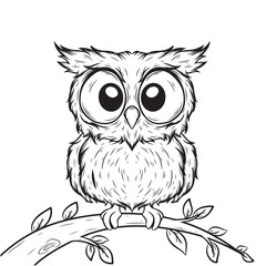 illustration art cute owl on the tree black and white tattoo and t-shirt design