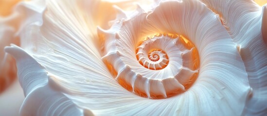 Captivating spiral seashell nautilus pattern in soft pastel colors with intricate organic geometry and symmetry  This delicate ethereal image has a peaceful tranquil and elegant appeal