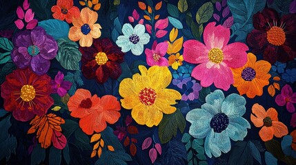 Vibrant embroidered floral tapestry: A symphony of colors and textures