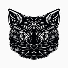 illustration art black and white cat head engraving style tattoo and t-shirt design