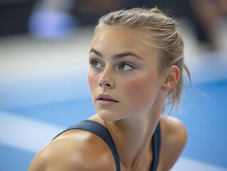 Young gymnast focuses before her routine in practice