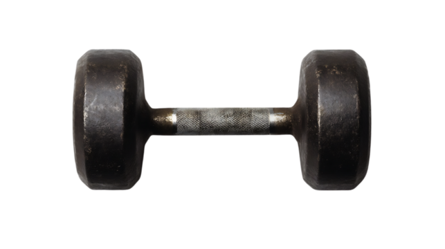 A black dumbbell used for strength training and fitness exercises.