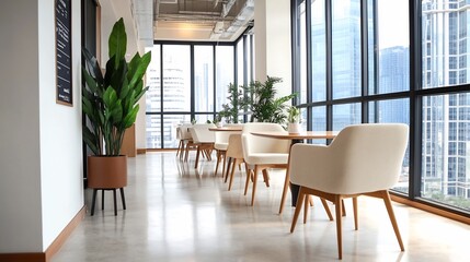 Busy Coworking Office Space with Natural Light and Urban Views