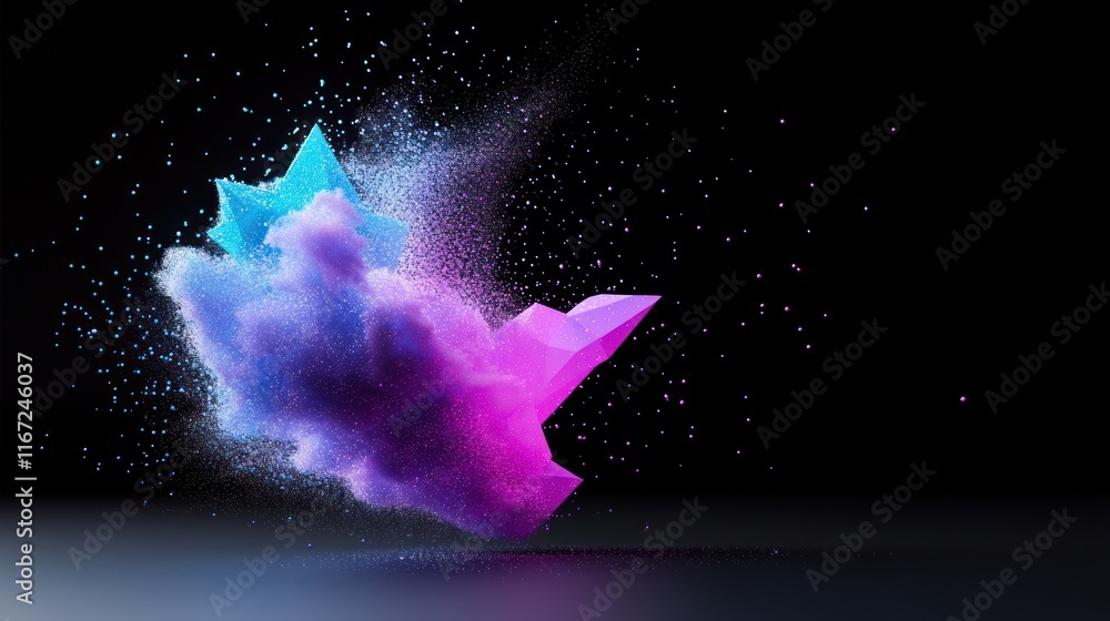 Poster abstract colorful cloud with geometric shapes and particles.