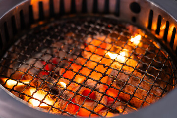 Charcoal fire burning stove for grilled meat cooking Japanese yakiniku restaurant