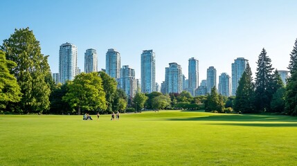 Obraz premium Lush City Park with Towering Skyline in the Background