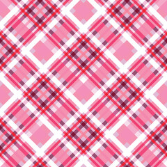 Seamless diagonal check. Bright vector print, crossing pink, white and red stripes. Beautiful and cute girly design.