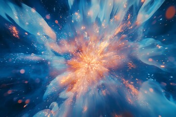 Abstract Cosmic Explosion of Blue and Orange Sparks