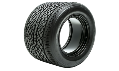 A black tire showcasing intricate tread patterns and a shiny inner rim.