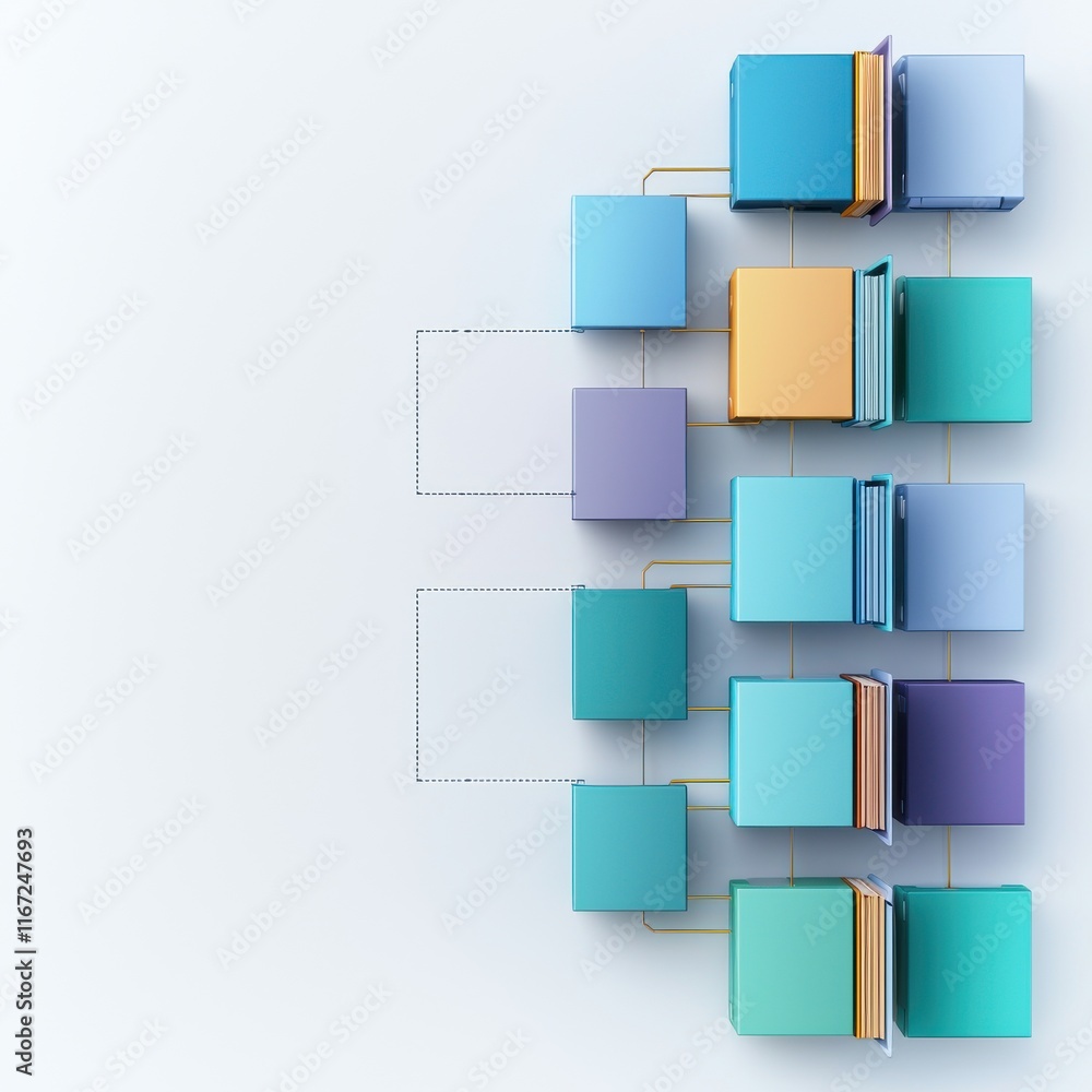 Poster a colorful, organized arrangement of square folders, representing a digital file management system o