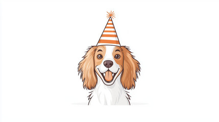 Happy dog wearing festive party hat, smiling joyfully. This cheerful illustration captures essence of celebration and fun, perfect for any pet themed event