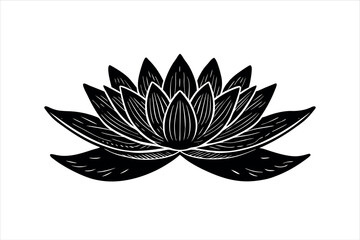 Lotus Lily Water Flower in Vintage Woodcut Style - Elegant Botanical Illustration