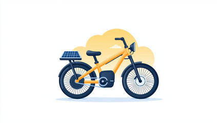 Fototapeta premium solar powered hybrid bicycle with sleek design and vibrant yellow frame, set against soft cloud background, embodies eco friendly transportation