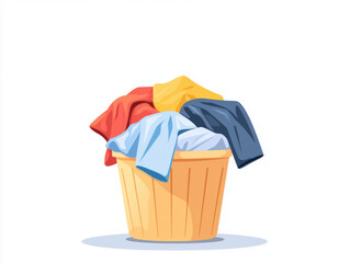 laundry basket filled with colorful clothes, including red, yellow, blue, and white garments, creating vibrant and cheerful scene
