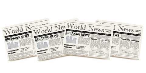 Pile of newspapers on white background. Stack of newspapers. Paper waste. Newspaper header footer. Newspaper border. Vector illustration