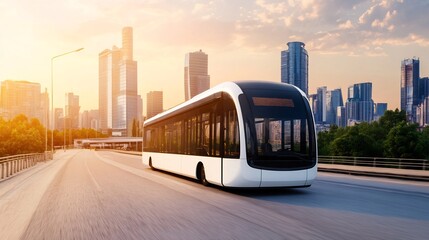 Obraz premium Futuristic Eco-Friendly Urban Transportation System with Sleek Buses on City Road