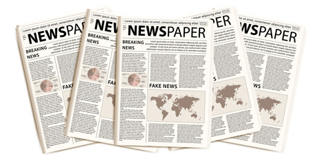 Fototapeta premium Pile of newspapers on white background. Stack of newspapers. Paper waste. Newspaper header footer. Newspaper border. Vector illustration