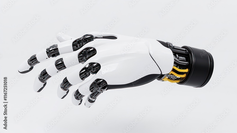 Poster robotic hand showcasing advanced mechanical design and functionality.