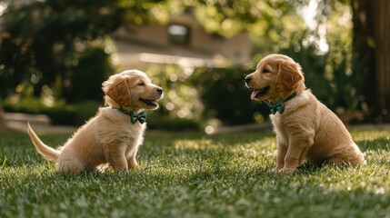Adorable Golden Retriever Puppies in a Sunny Garden