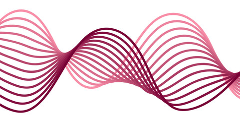 Abstract vector wavy lines flowing smooth curve on transparent background. Smooth curves to represent different sounds. Design used for banner, template. RED blend digital wave lines and technology