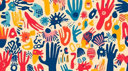 Abstract Colorful Hands and Shapes Pattern Design