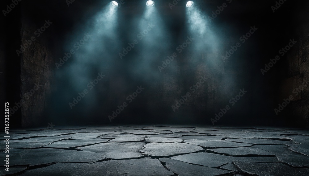 Poster monochrome stone and rock textured background for studio display showcase illuminated by dramatic sp