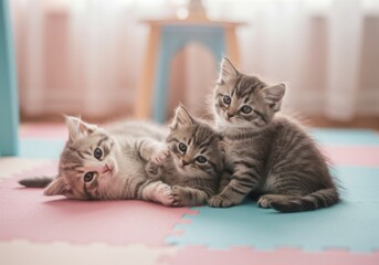 Fototapeta premium A group of cute kittens with a soft blurred bokeh background