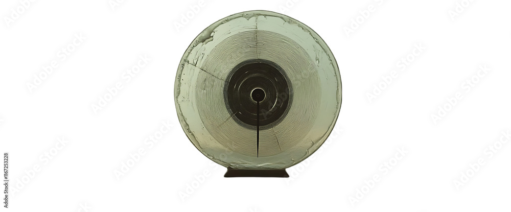 Poster A circular object with a central hole, resembling a spool or reel.