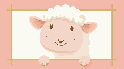 Cute Cartoon Sheep Banner Vector Illustration - Flat Design