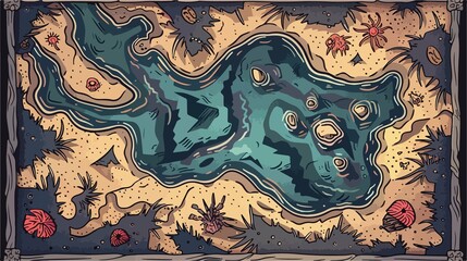 Illustration of Flat Cartoon Treasure Map Vector - Professional Adobe Stock Photo