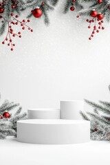 Winter Wonderland Stage with Snowflakes and Trees
