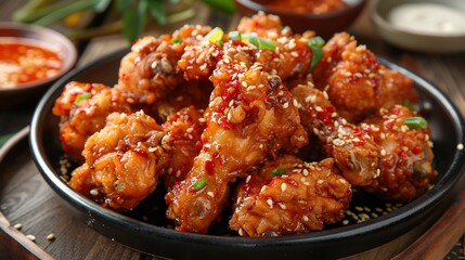 Fototapeta premium Spicy Sesame Chicken Wings: A Delicious Asian-Inspired Dish