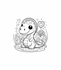 Naklejka premium Adorable Dinosaur in a Heartfelt Jungle 