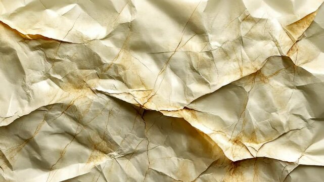 Crumpled old paper with creases and stains showcasing vintage texture in soft lighting