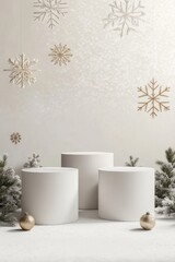 Winter Wonderland Stage with Snowflakes and Trees
