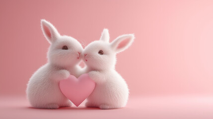 white rabbit with pink heart
