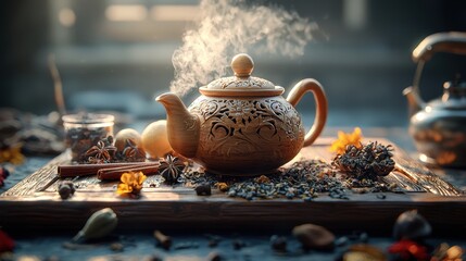 Aromatic Tea Ceremony: Warmth and Tranquility in a Rustic Setting