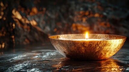 Serene Candlelight in Golden Bowl