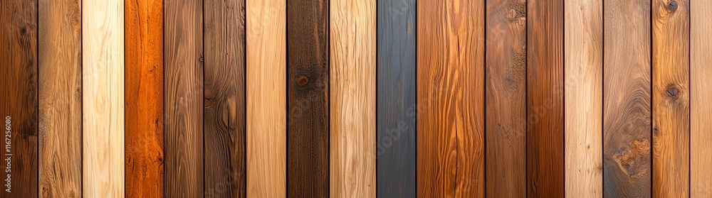 Poster a seamless texture of vertical wooden planks in various shades, creating a natural pattern perfect f