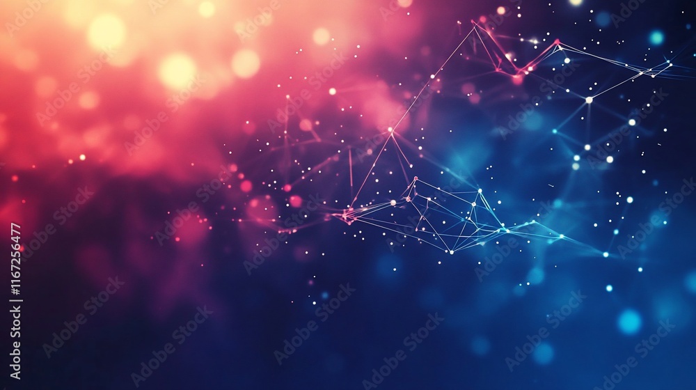 Poster abstract network with red and blue bokeh.