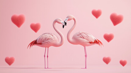 Fototapeta premium Two pink flamingos on a pink background,for express love and for Valentine's Day.