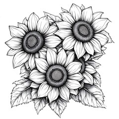 Elegant Black and White Sunflower Bouquet Illustration