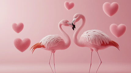 Fototapeta premium Two pink flamingos on a pink background,for express love and for Valentine's Day.