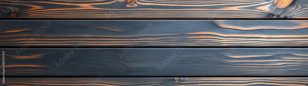 Poster close-up of wooden planks with distinct grain patterns and dark finish, showcasing natural texture a