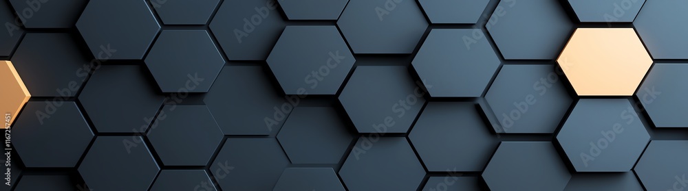 Poster modern abstract background with dark hexagonal pattern and gold accents. perfect for technology and 